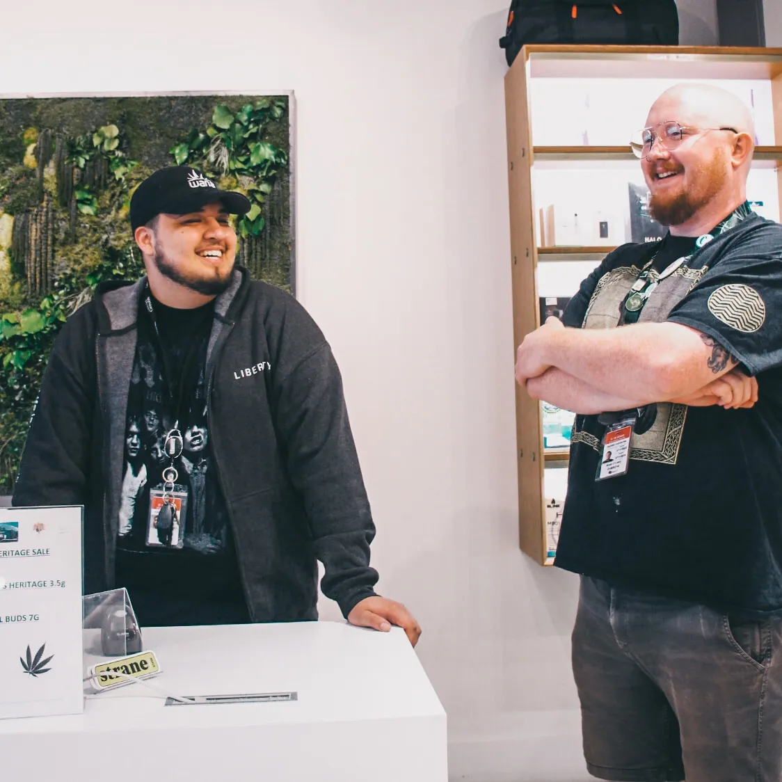 IMG_7674 Staff inside Liberty Cannabis dispensary with cannabis products on display