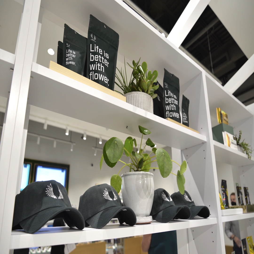 Liberty brand merchandise on display shelves