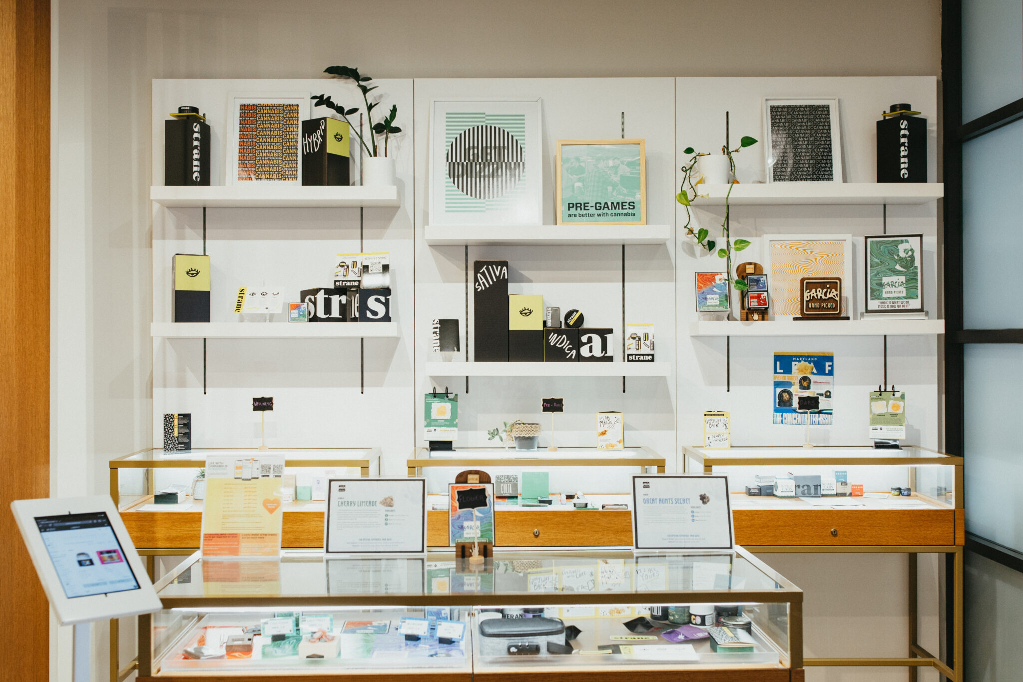 Strane and Garcia Hand Picked brand products displayed on shelves in Liberty Rockville dispensary