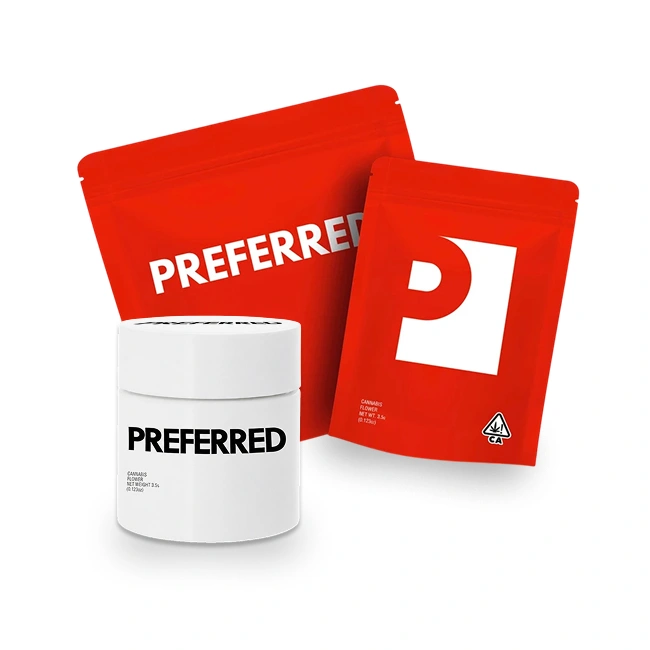 Different Pack and Jars of Preferred Gardens Flower Strain